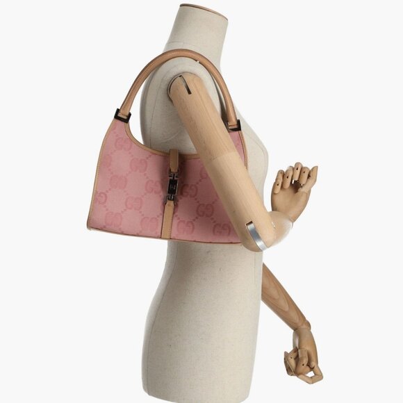 GUCCI GG  Jackie O Hobo Pink Shoulder Bag Sherry Monogram Web Leather - Picture 3 of 14